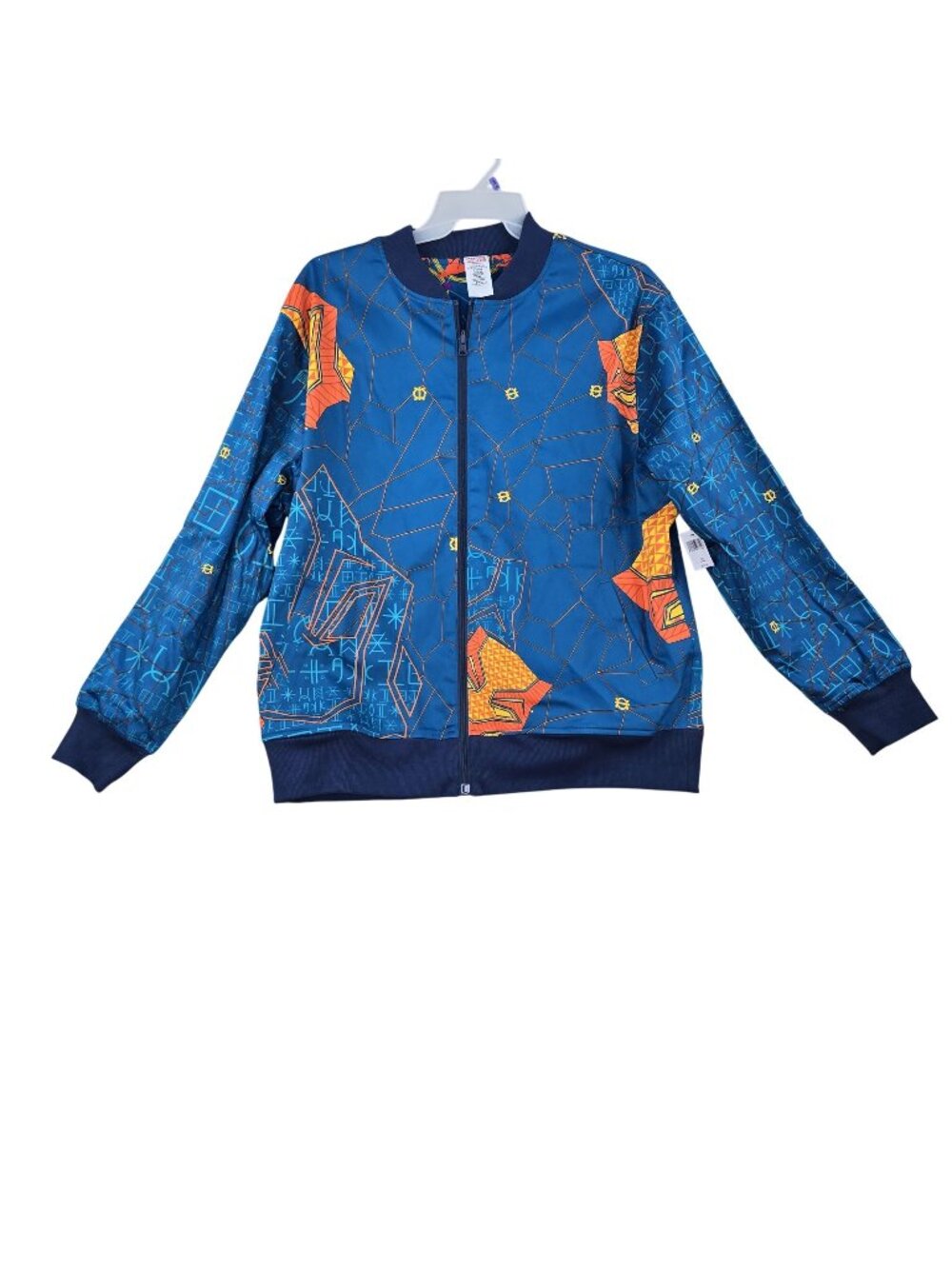 Marvel Blue & Orange Printed Zip-Up Jacket Large Made Of Polyester